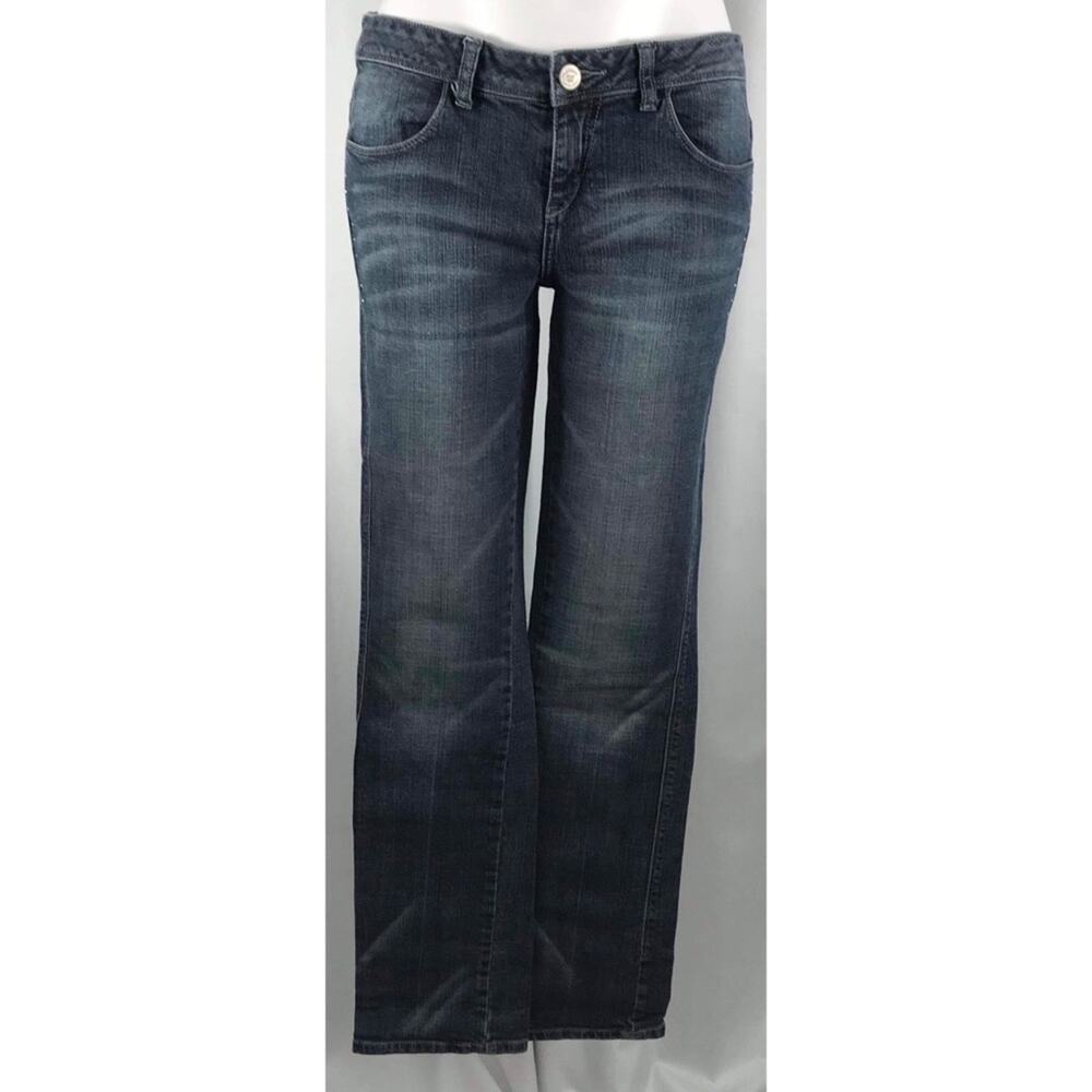 American Rag Jeans Rhinestones Dark Wash Boot Cut Denim Whiskering